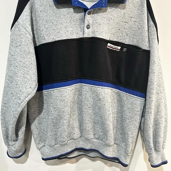 Vintage Sportime Actionwear Pullover Sweatshirt Polo Collar Colorblock L - Picture 1 of 3